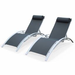 sweeek Set of 2 aluminium & textilene sun loungers, 4 reclining positions in White - thumbnail 2