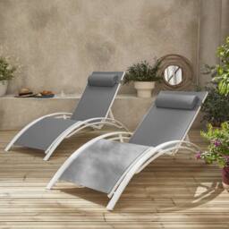 sweeek Set of 2 aluminium & textilene sun loungers, 4 reclining positions in White - thumbnail 3