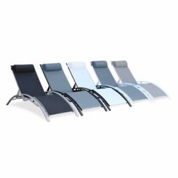 sweeek Set of 2 aluminium & textilene sun loungers, 4 reclining positions in White - thumbnail 6