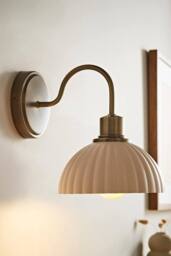ValueLights Bourton Cream Ribbed Dome Wall Light with Bulb in Gold - thumbnail 2