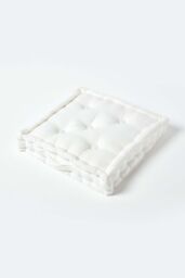 Homescapes Plain Cotton Floor Cushion in White - Size: 50 cm x 50 cm - thumbnail 1