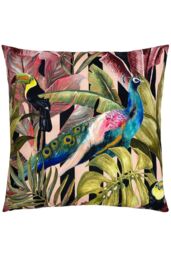 Evans Lichfield Toucan & Peacock Exotic Water & UV Resistant Outdoor Cushion - Size: 43 cm x 43 cm - thumbnail 1