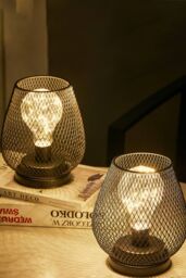 Living and Home Set of 2 Modern Elegant LED Table Lamps in Black - thumbnail 1