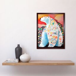 "Artery8 Wall Art Print Polar Bear With Mosaic Pattern Folk Art Framed in Brown - Size: W12"" x H16""" - thumbnail 2
