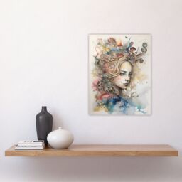 "Artery8 Wall Art Print Alice In Wonderland Portrait Watercolour Whimsical Magical Adventure Painting Poster in Beige - Size: W24"" x H32""" - thumbnail 4