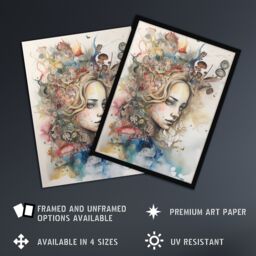 "Artery8 Wall Art Print Alice In Wonderland Portrait Watercolour Whimsical Magical Adventure Painting Poster in Beige - Size: W24"" x H32""" - thumbnail 2