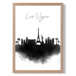 ARTZE Las Vegas Watercolour Skyline City Framed Print SIZE: A4 with Oak Frame in Black - thumbnail 1