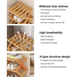 Kelvenix 7-tier shoe rack Foldable Bamboo Shoe Footwear Rack in Brown - Size: 0.6m2 - thumbnail 3