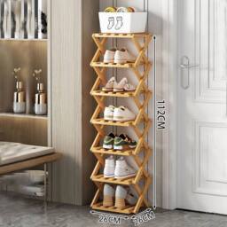 Kelvenix 7-tier shoe rack Foldable Bamboo Shoe Footwear Rack in Brown - Size: 0.6m2 - thumbnail 2