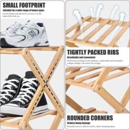 Kelvenix 7-tier shoe rack Foldable Bamboo Shoe Footwear Rack in Brown - Size: 0.6m2 - thumbnail 4