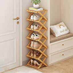Kelvenix 7-tier shoe rack Foldable Bamboo Shoe Footwear Rack in Brown - Size: 0.6m2 - thumbnail 1