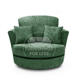 Furnishings For Less UK Monaco Chenille Fabric Swivel Chair 360 Rotation Foam Single Seater in Green - thumbnail 1