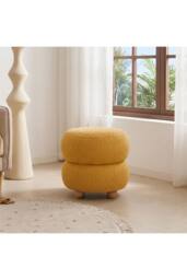 Living and Home Round Teddy Fleece Upholstered Footstool in Yellow - thumbnail 6