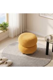 Living and Home Round Teddy Fleece Upholstered Footstool in Yellow - thumbnail 4