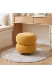 Living and Home Round Teddy Fleece Upholstered Footstool in Yellow - thumbnail 5