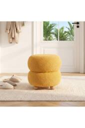 Living and Home Round Teddy Fleece Upholstered Footstool in Yellow - thumbnail 3