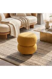 Living and Home Round Teddy Fleece Upholstered Footstool in Yellow - thumbnail 2