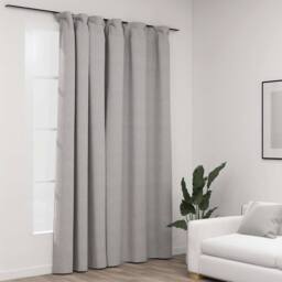 Berkfield Home Linen-Look Blackout Curtain with Hooks Grey 290x245 cm - thumbnail 2