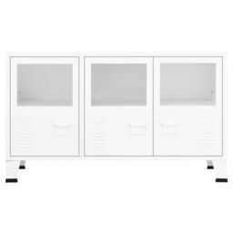 Berkfield Home Industrial Sideboard White 105x35x62 cm Metal & Glass - Size: 105 x 35 x 62 cm - thumbnail 3