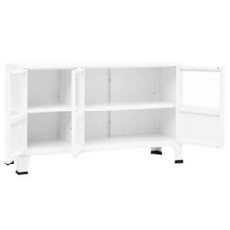 Berkfield Home Industrial Sideboard White 105x35x62 cm Metal & Glass - Size: 105 x 35 x 62 cm - thumbnail 6
