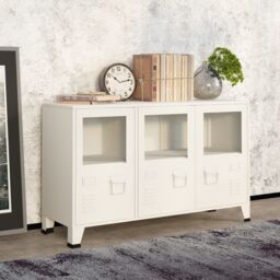 Berkfield Home Industrial Sideboard White 105x35x62 cm Metal & Glass - Size: 105 x 35 x 62 cm