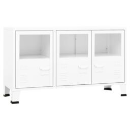 Berkfield Home Industrial Sideboard White 105x35x62 cm Metal & Glass - Size: 105 x 35 x 62 cm - thumbnail 2