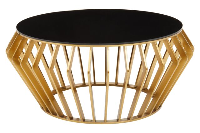 Orsina Spacious Gold Round Coffee Table with Black Glass, Modern Gold Finished Table, Luxurious Black Coffee Table - image 1