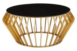 Orsina Spacious Gold Round Coffee Table with Black Glass, Modern Gold Finished Table, Luxurious Black Coffee Table