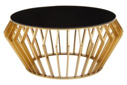 Orsina Spacious Gold Round Coffee Table with Black Glass, Modern Gold Finished Table, Luxurious Black Coffee Table - thumbnail 5