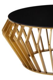 Orsina Spacious Gold Round Coffee Table with Black Glass, Modern Gold Finished Table, Luxurious Black Coffee Table - thumbnail 3