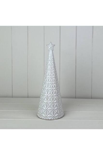 KDMD White Tactile Glazed Ceramic Tree Ornament with Textured Detail - 29mm in Light Grey - image 1