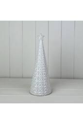 KDMD White Tactile Glazed Ceramic Tree Ornament with Textured Detail - 29mm in Light Grey