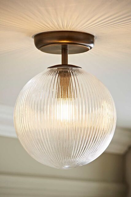 ValueLights Kempton Ribbed Glass Globe Shade Flush Ceiling Light in Bronze - image 1