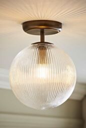 ValueLights Kempton Ribbed Glass Globe Shade Flush Ceiling Light in Bronze - thumbnail 1