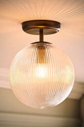 ValueLights Kempton Ribbed Glass Globe Shade Flush Ceiling Light in Bronze - thumbnail 2