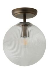 ValueLights Kempton Ribbed Glass Globe Shade Flush Ceiling Light in Bronze - thumbnail 6
