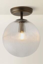 ValueLights Kempton Ribbed Glass Globe Shade Flush Ceiling Light in Bronze - thumbnail 3