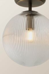 ValueLights Kempton Ribbed Glass Globe Shade Flush Ceiling Light in Bronze - thumbnail 4