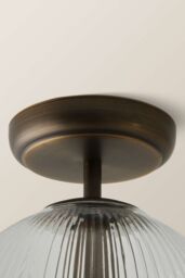 ValueLights Kempton Ribbed Glass Globe Shade Flush Ceiling Light in Bronze - thumbnail 5