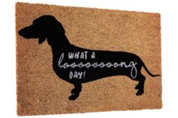 Orsina What A Long Day' Sausage Dog Doormat, Humorous Coir Mat With Dachshund Print & PVC Backing, Durable in Natural - Size: 100 cm diameter - thumbnail 2
