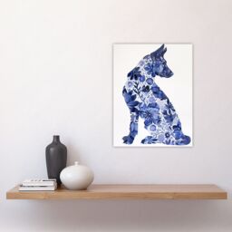 "Artery8 Blue German Shepherd Floral Pattern Watercolour Wall Art Print - Size: W24"" x H32""" - thumbnail 4