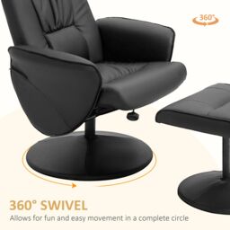 HOMCOM 2 Pcs Reclining Armchair Ottoman 360° Swivel Home Furniture PU Leather in Black - thumbnail 6