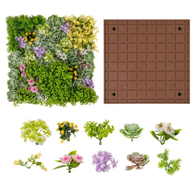 Costway 2 Pack Square Artificial Foliage Wall 50 x 50 cm Faux Plant Wall Decoration in Green - image 1