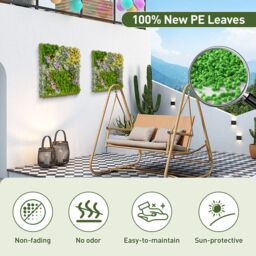 Costway 2 Pack Square Artificial Foliage Wall 50 x 50 cm Faux Plant Wall Decoration in Green - thumbnail 4