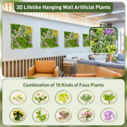 Costway 2 Pack Square Artificial Foliage Wall 50 x 50 cm Faux Plant Wall Decoration in Green - thumbnail 3
