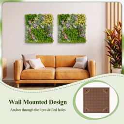 Costway 2 Pack Square Artificial Foliage Wall 50 x 50 cm Faux Plant Wall Decoration in Green - thumbnail 5