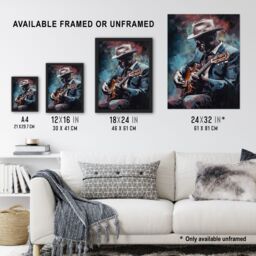 Artery8 Wall Art Print Ragtime Blues Watercolour Artwork Musician Playing Acoustic Guitar Portrait Painting Art Framed in Blue - Size: A4 - thumbnail 3