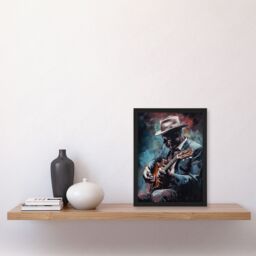 Artery8 Wall Art Print Ragtime Blues Watercolour Artwork Musician Playing Acoustic Guitar Portrait Painting Art Framed in Blue - Size: A4 - thumbnail 4