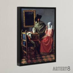 "Artery8 The Wine Glass Cropped Painting Vermeer Vintage Framed Canvas Wall Art - Size: W18"" x H24""" - thumbnail 2