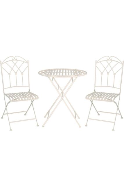 Glamhaus Metal Bistro 3 Piece Set Garden Patio Furniture Antique White - image 1